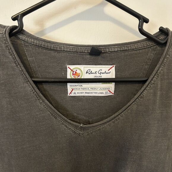 Robert Graham Jeans Shirt Mens 3XL Gray V Neck Pocket Distressed Stitch Cotton - Picture 5 of 12